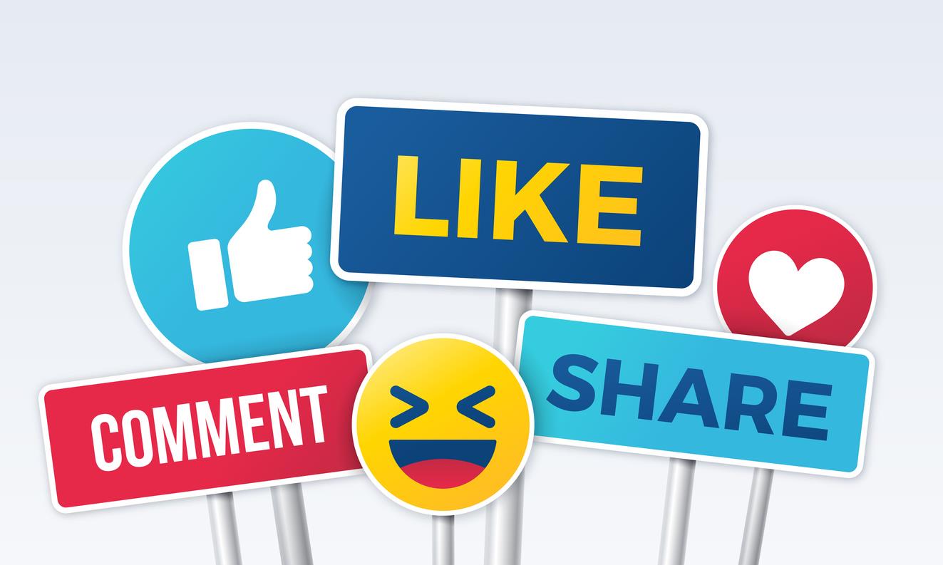Social Media Like Comment Share Signs