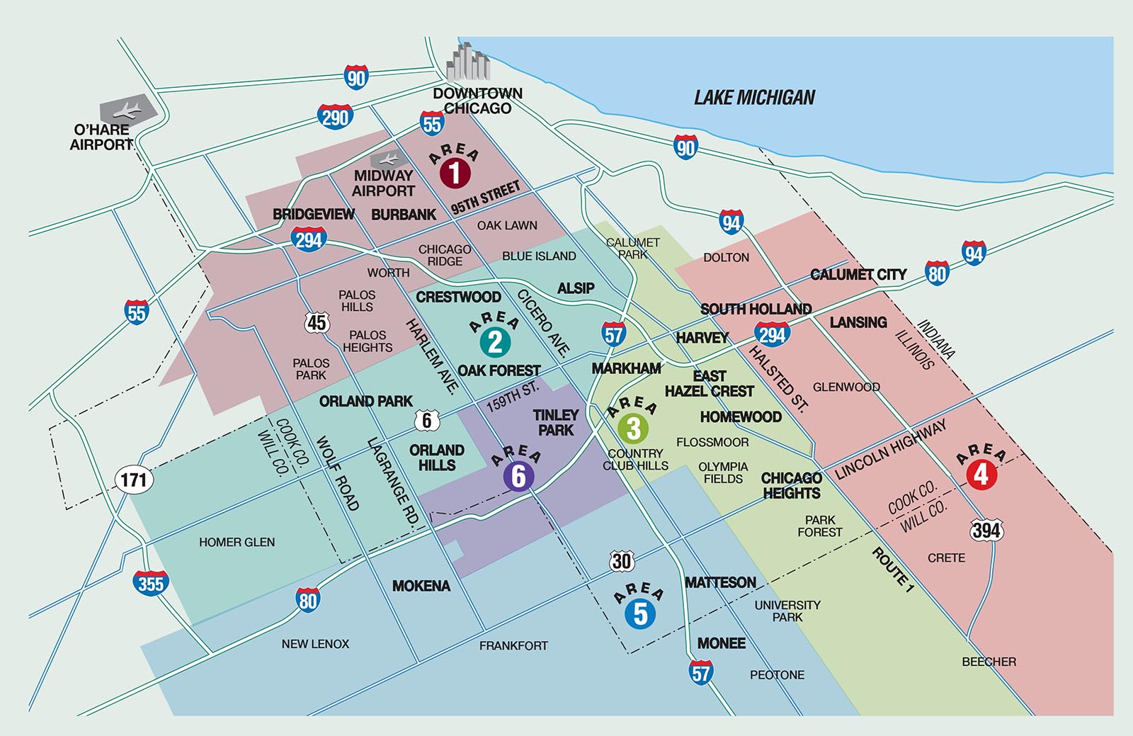 Map of Chicago Southland