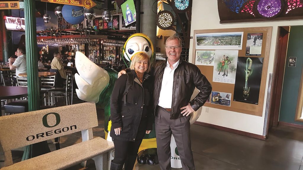 Dux restaurant in Eugene sports memorabilia from the University of Oregon